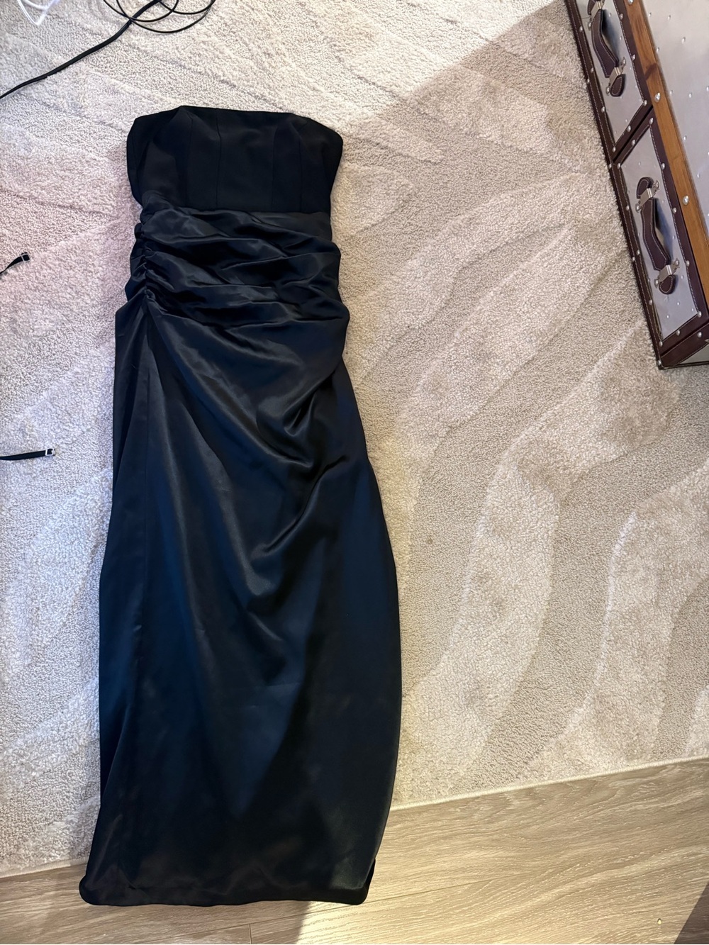 BHLDN Strapless Black Satin Ruched Gown